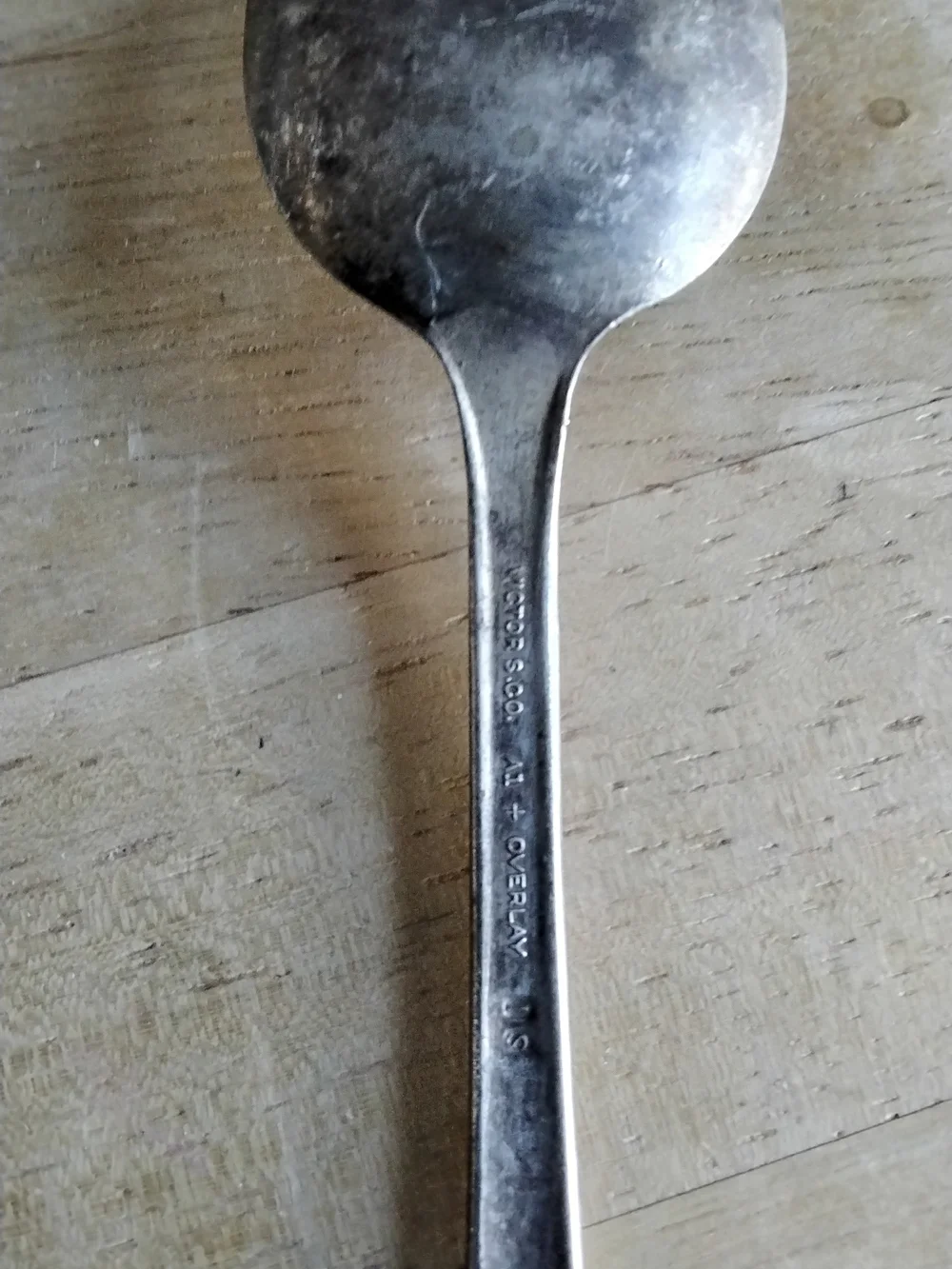 Vintage Silver-Tone Serving Spoon - Gray Finish